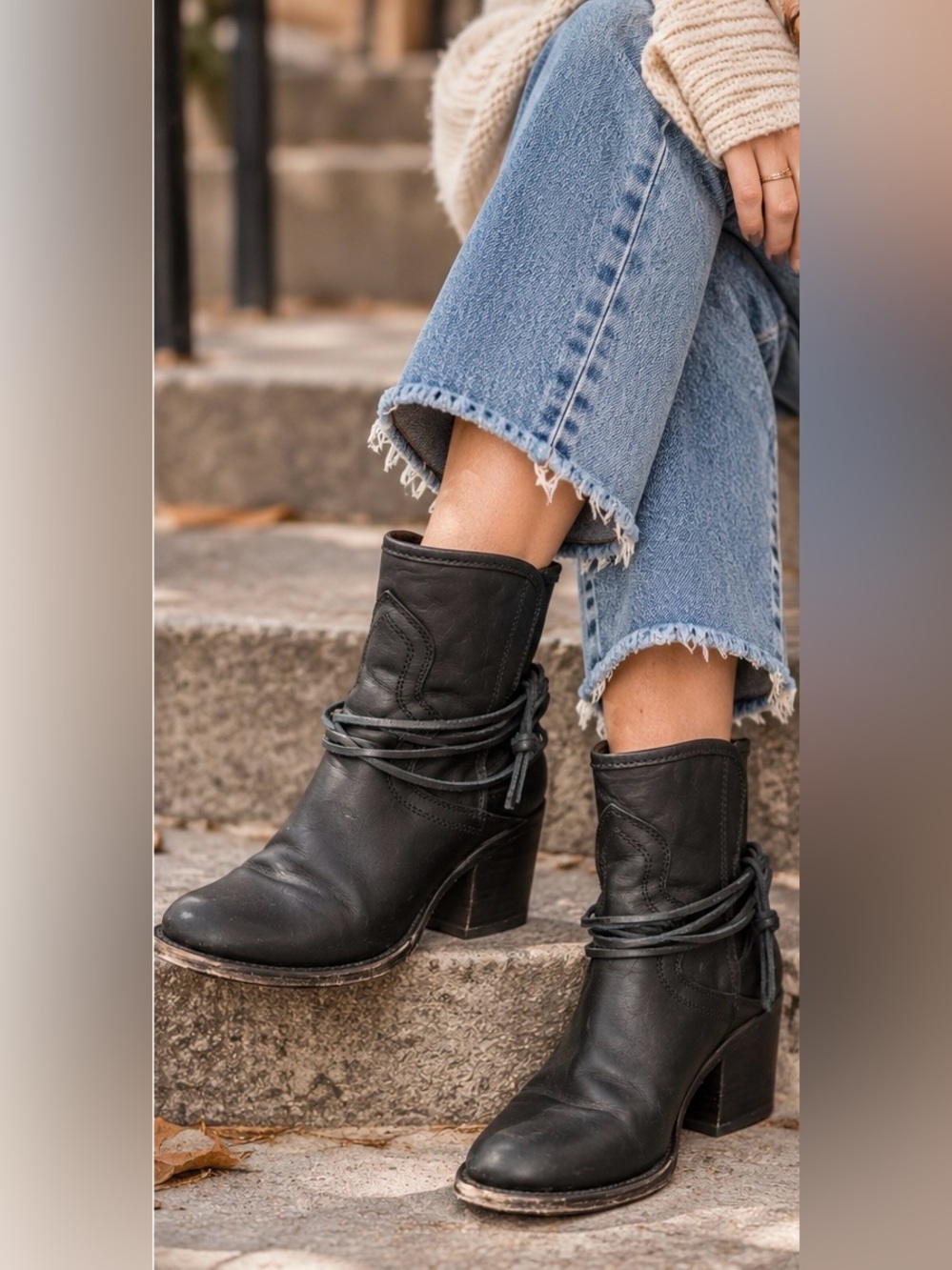 Freebird Casey Retired Black Leather Wrap Ankle Boots Size 8